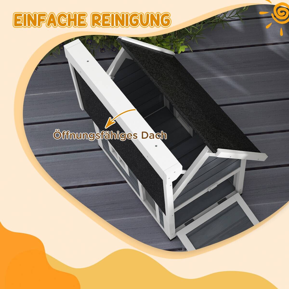 PawHut Katzenhaus grau Holz B/H/L: ca. 57,5x68x77 cm