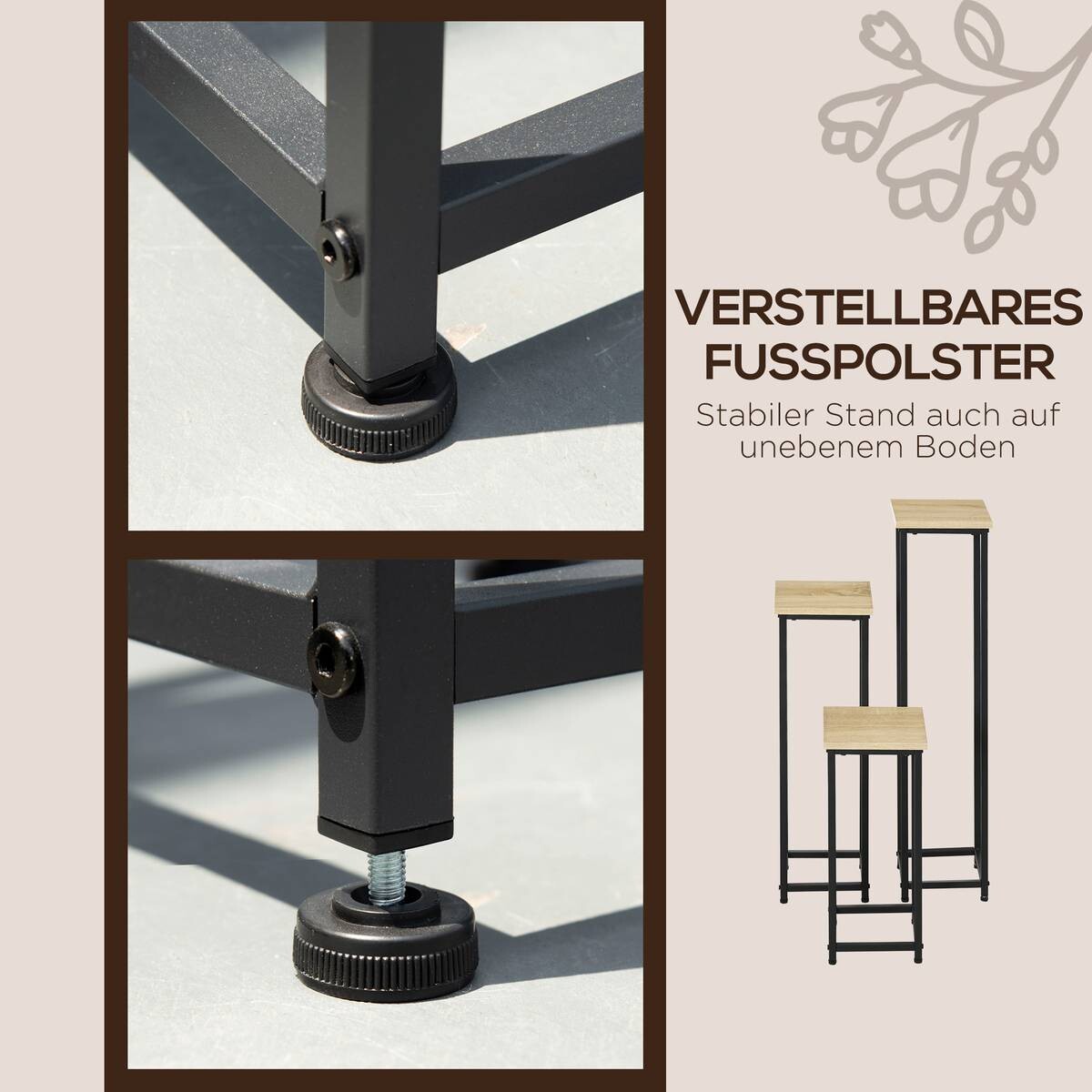 Outsunny Pflanzenständerset schwarz Stahl B/H/L: ca. 21x90x21 cm