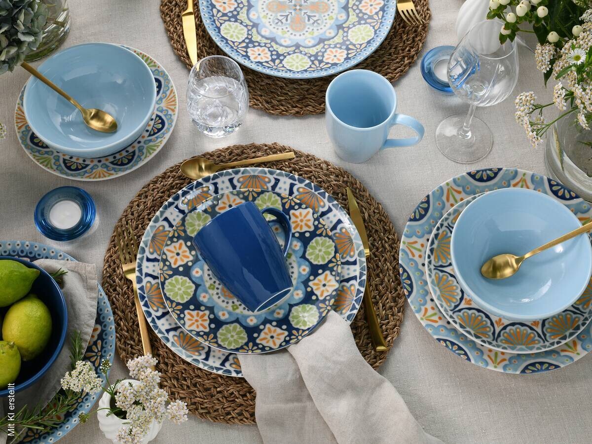 CreaTable Kombiservice blau Steinzeug 16 tlg.