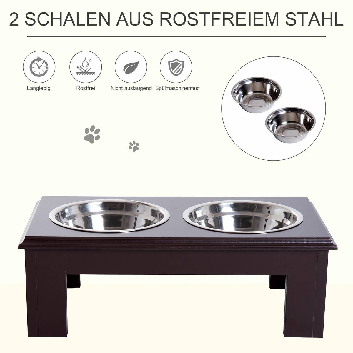 PawHut Futternapferhöhung dunkelbraun MDF B/H/T: ca. 44x15x24 cm