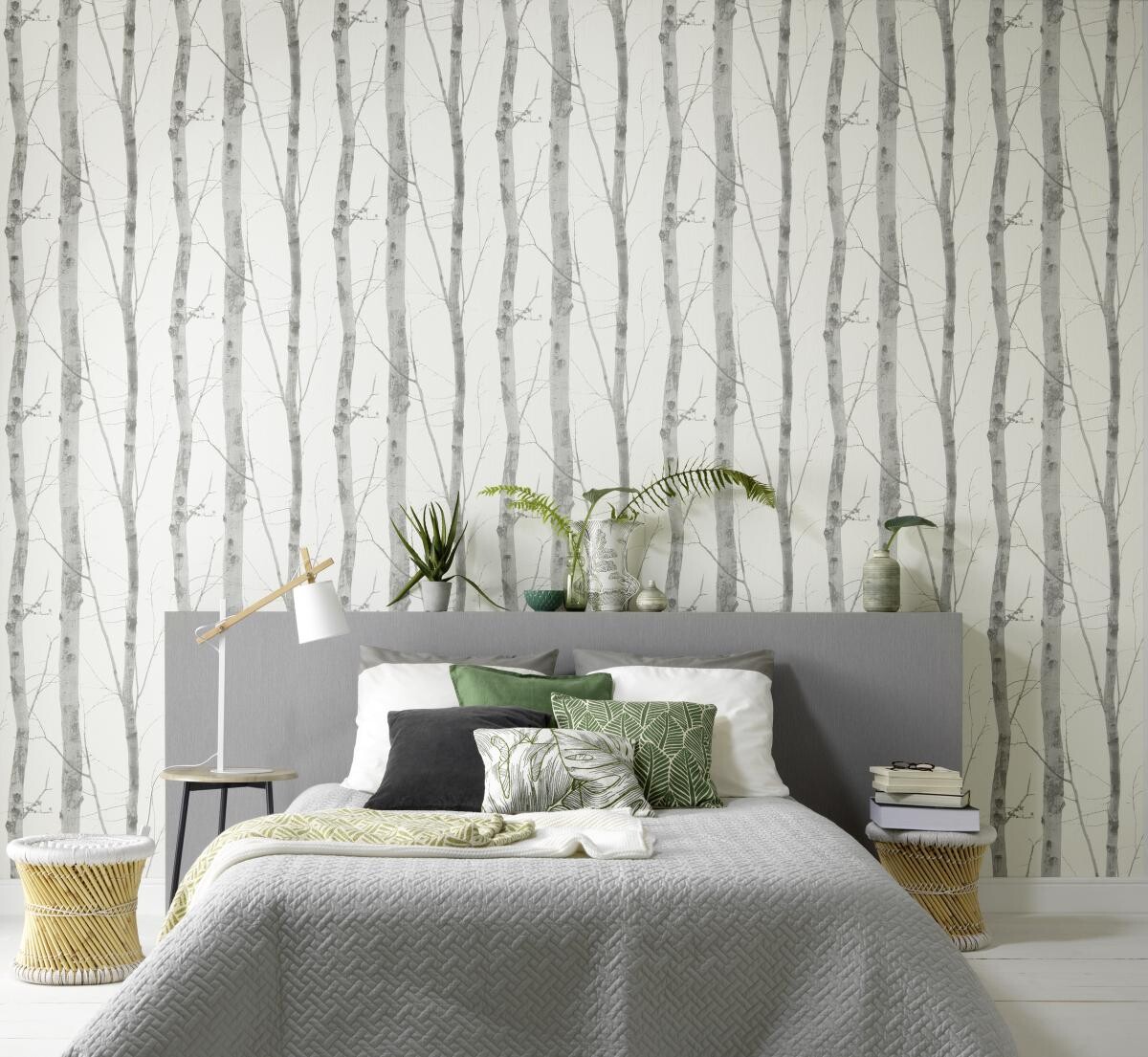 Vliestapete Birkenwald grau creme B/L: ca. 53x1005 cm