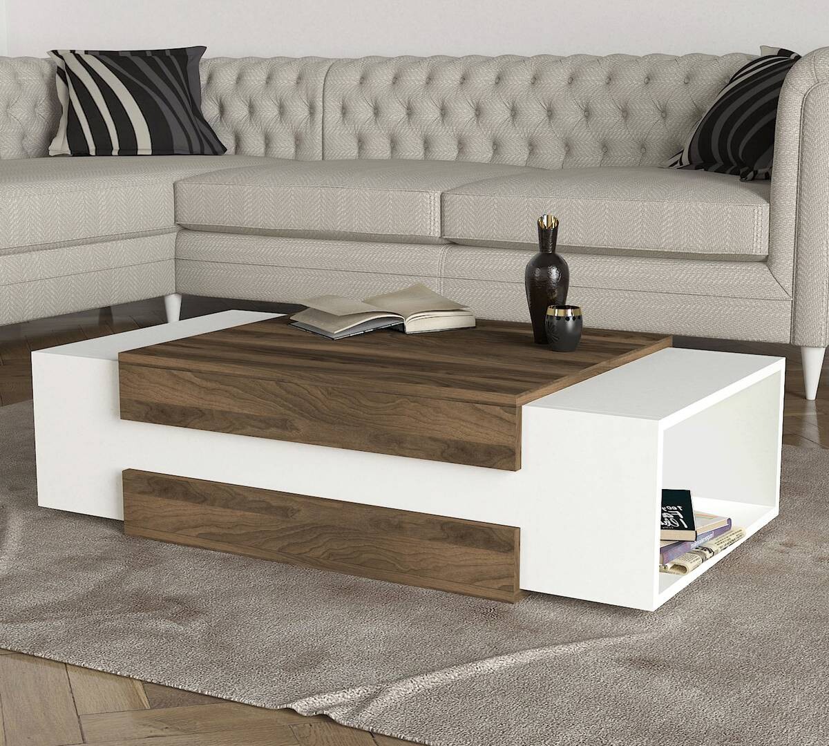 Couchtisch Nora weiß walnuss Nachbildung B/H/T: ca. 110x31x60 cm