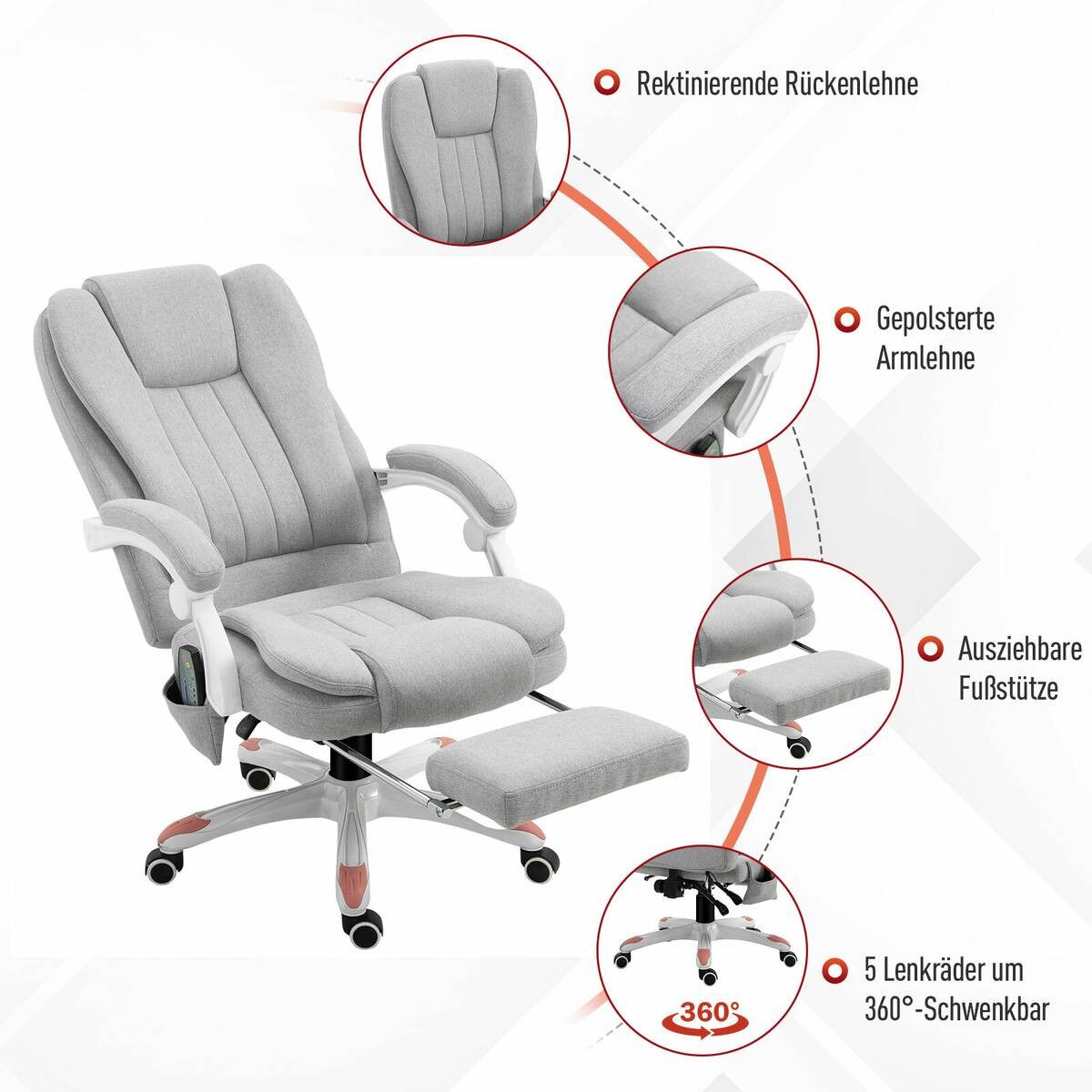 Vinsetto Massagestuhl MH921-272 grau Polyester-Mischgewebe Schaumstoff Nylon B/H/L: ca. 66x115x63 cm