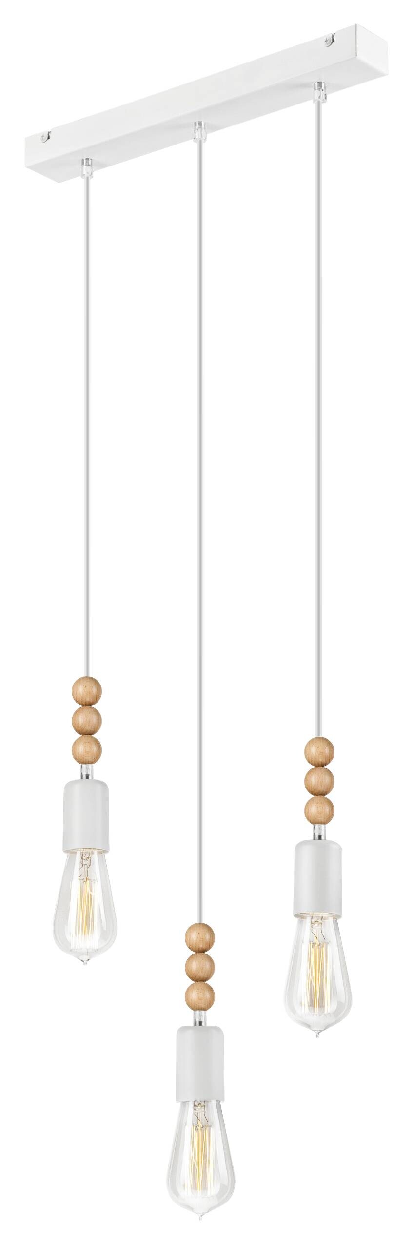 Lamkur Pendelleuchte SIMON 37325 weiß Holz Stahl H/L: ca. 94x40 cm E27 3 Brennstellen