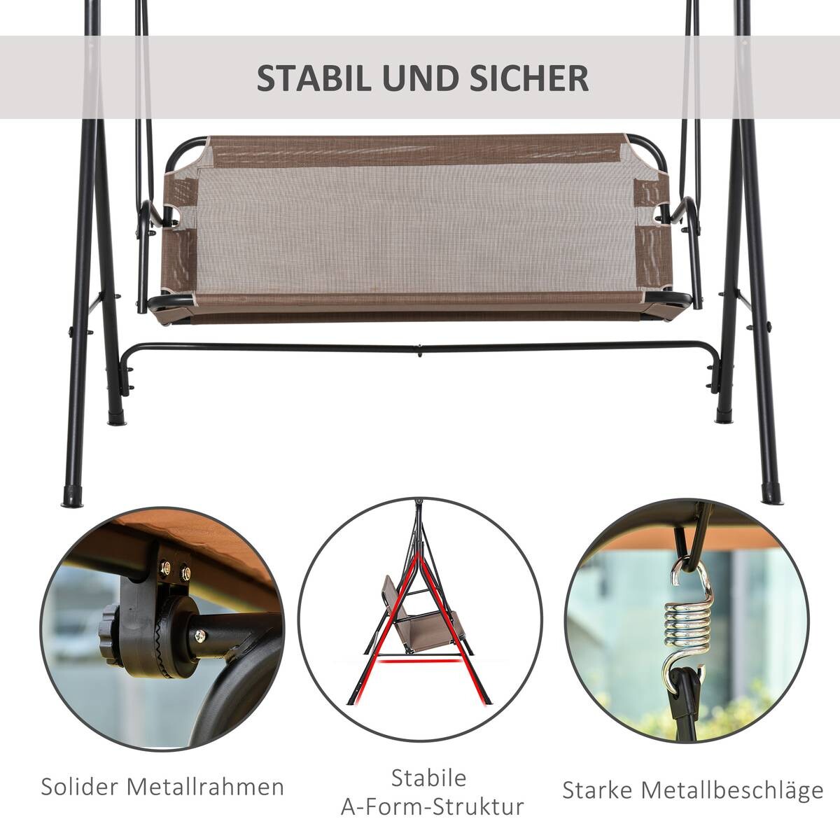 Outsunny Hollywoodschaukel braun Metall B/H/L: ca. 110x155x172 cm