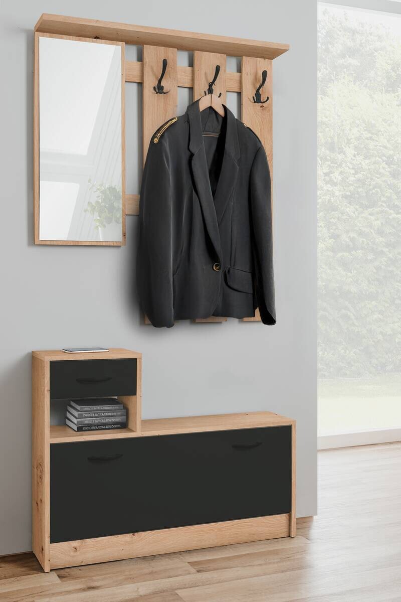 Garderobe Rudolf Eiche Artisan Nachbildung schwarz B/H/T: ca. 100x180x25 cm