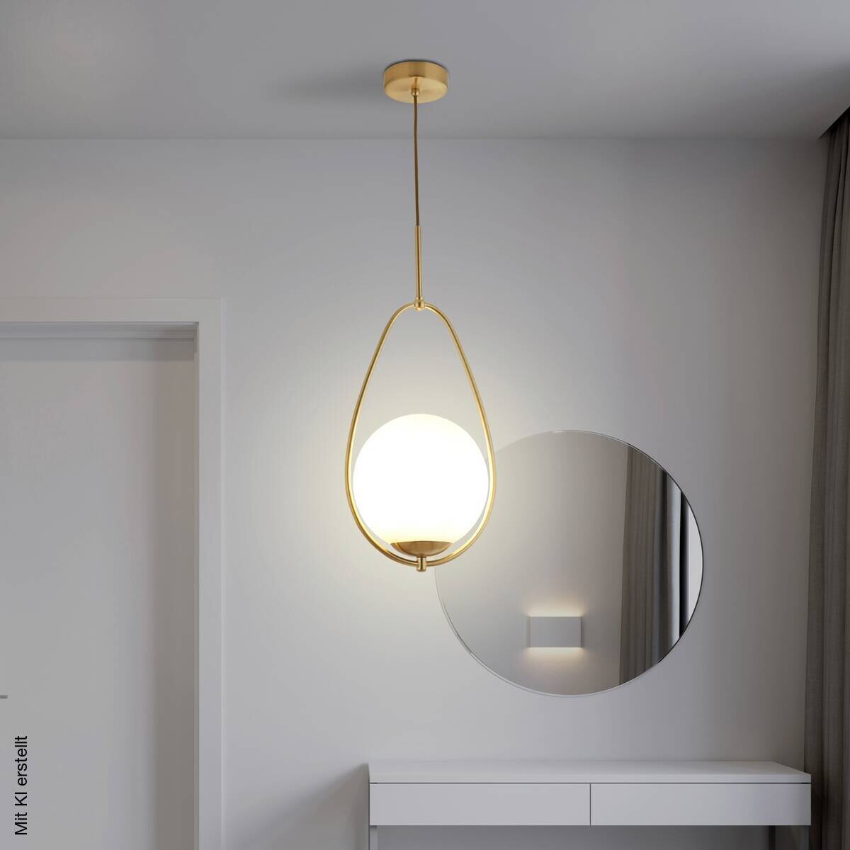 Searchlight Pendelleuchte Avalon gold Opal Stahl Glas B/H/D: ca. 23x150x23 cm E27 1 Brennstellen