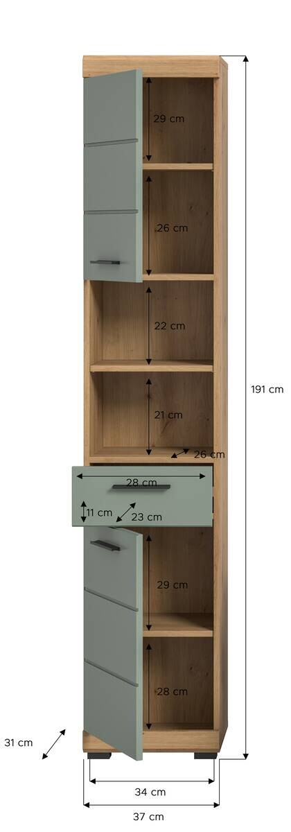Badhochschrank Scout Eiche Artisan Nachbildung salbei Nachbildung B/H/T: ca. 37x191x31 cm