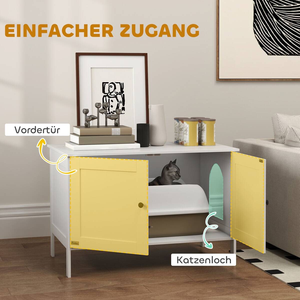 PawHut Katzenklo Schrank weiß MDF B/H/L: ca. 51x54x80 cm