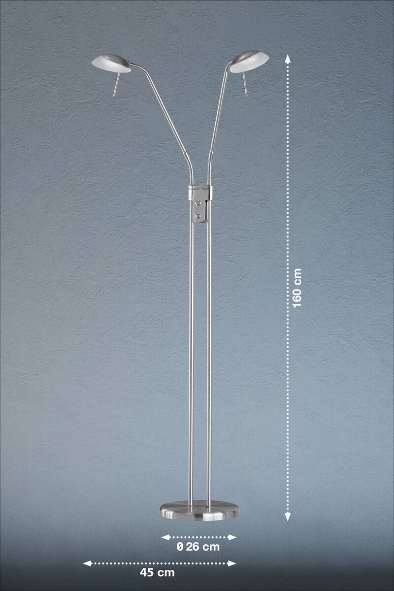 Fischer & Honsel Stehlampe 40074 nickel matt weiß Glas Metall H/D: ca. 160x26 cm 2 Brennstellen