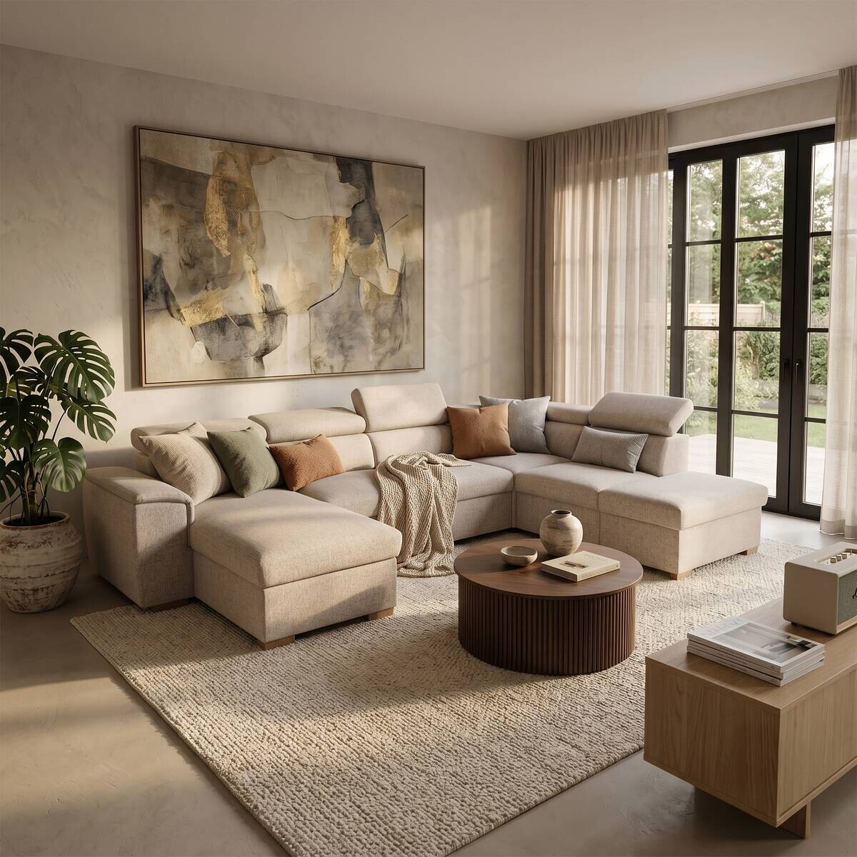 Wohnlandschaft beige Webstoff B/H/T: ca. 326x94x216 cm