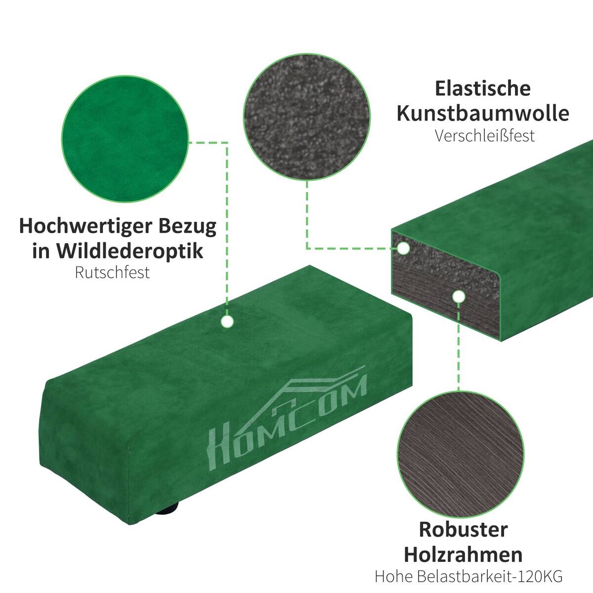 HOMCOM Schwebebalken grün Kiefer B/H/L: ca. 10x6,5x210 cm