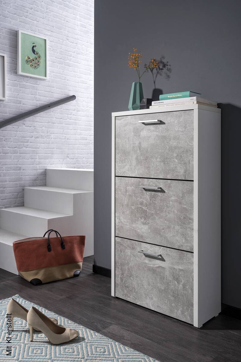 Schuhkipper Fulda Beton Optik weiß B/H/T: ca. 61x115x25 cm