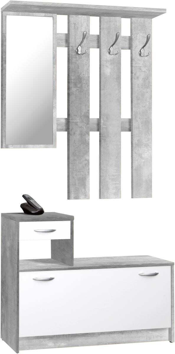 Garderobe Rudolf Beton Optik weiß B/H/T: ca. 100x180x25 cm