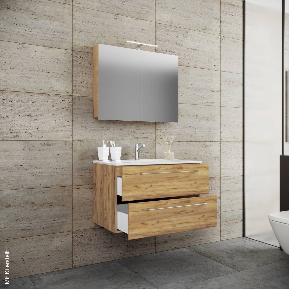 Waschplatz 3tlg-Badinos Eiche Honig Nachbildung B/H/T: ca. 81x52x46 cm