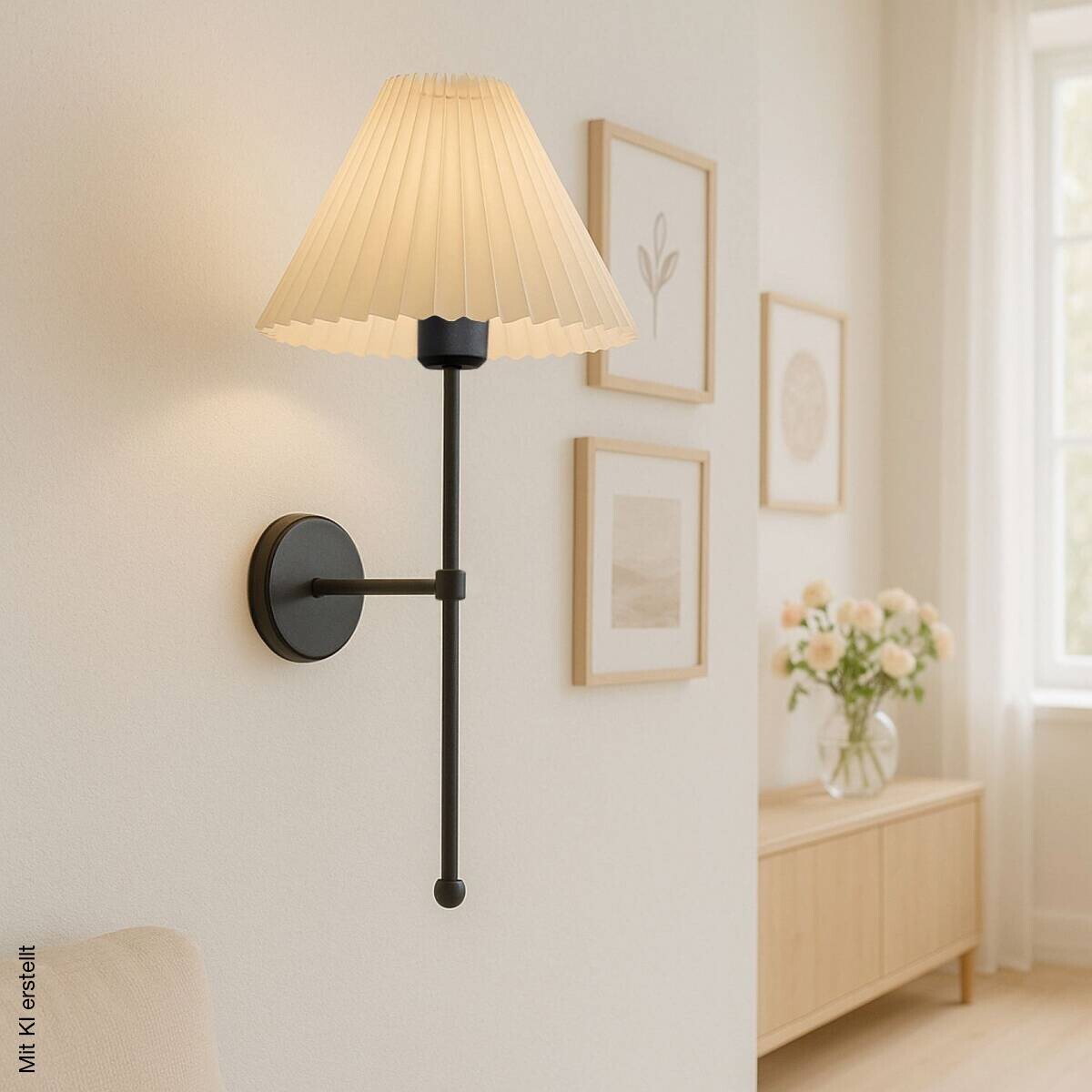 Wandleuchte creme schwarz PVC Metall B/H/L/D: ca. 22x50x22x22 cm E27 1 Brennstellen