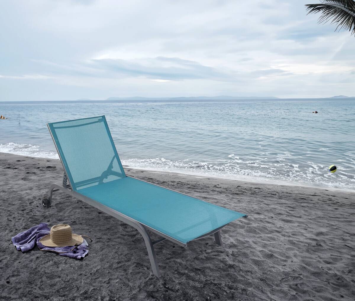 VCM Sonnenliege Sonlas blau Textilene B/H/L: ca. 58x32x192 cm