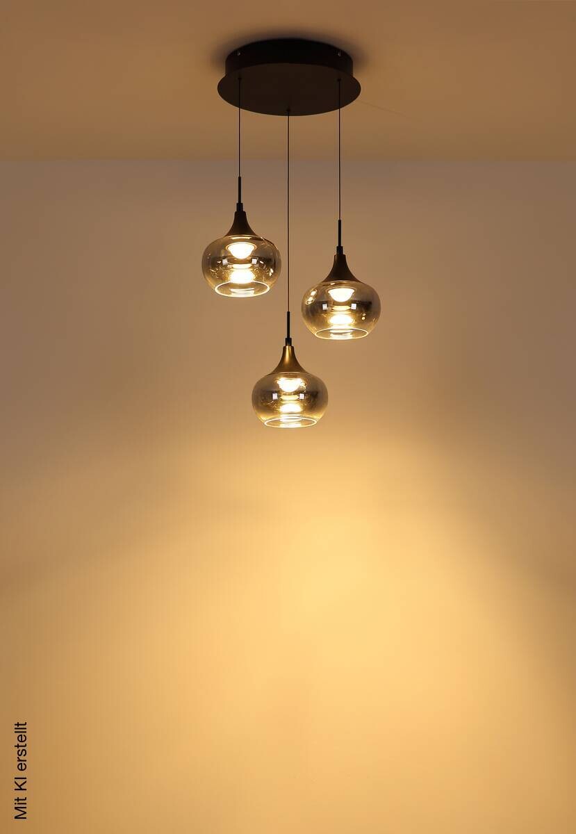 GLOBO LED-Pendelleuchte schwarz Rauch Metall Glas H/T: ca. 150x37 cm 1 Brennstellen