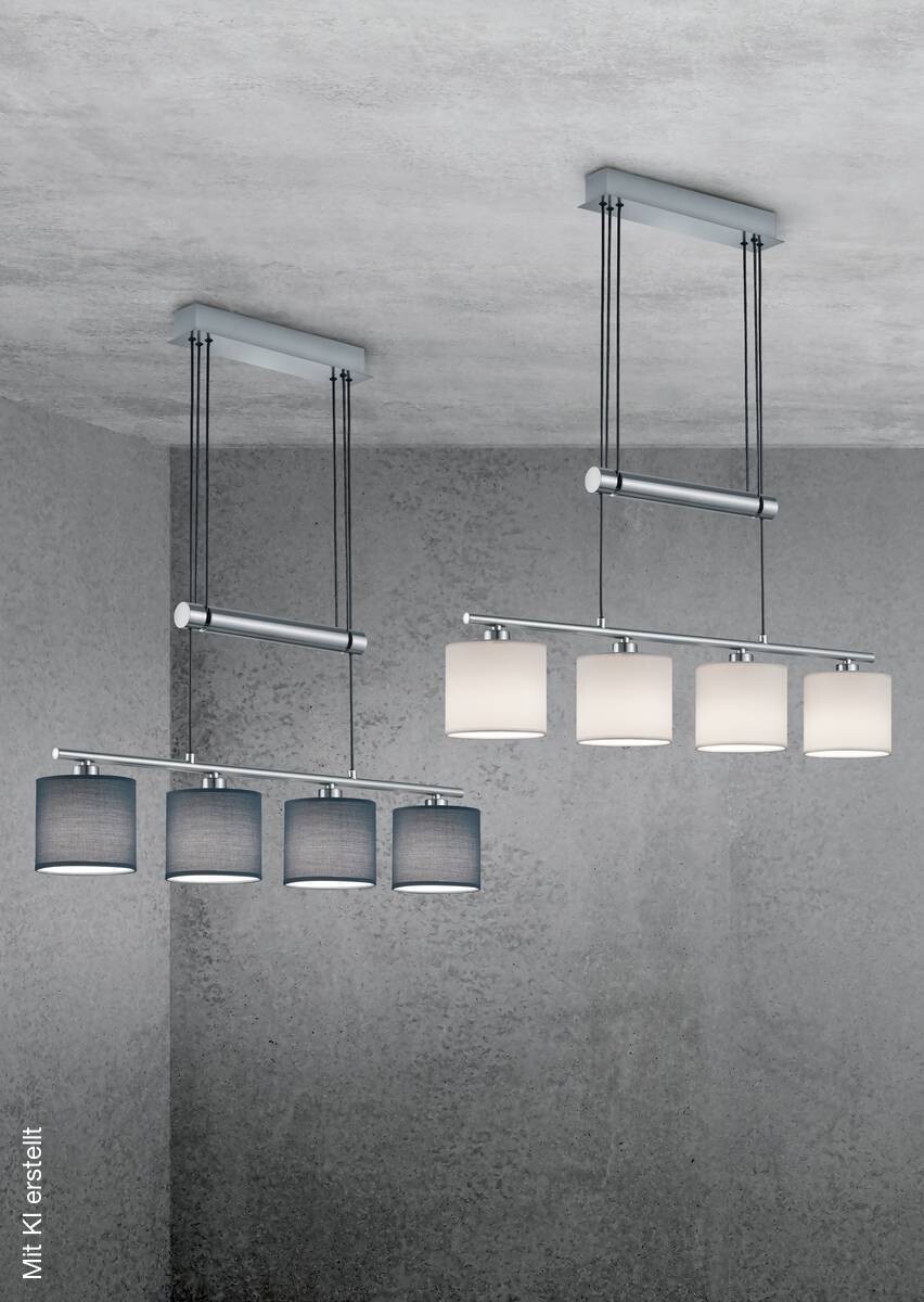 TRIO Pendelleuchte Garda nickel matt weiß Metall Textil B/H/T: ca. 77x150x13 cm E14 4 Brennstellen