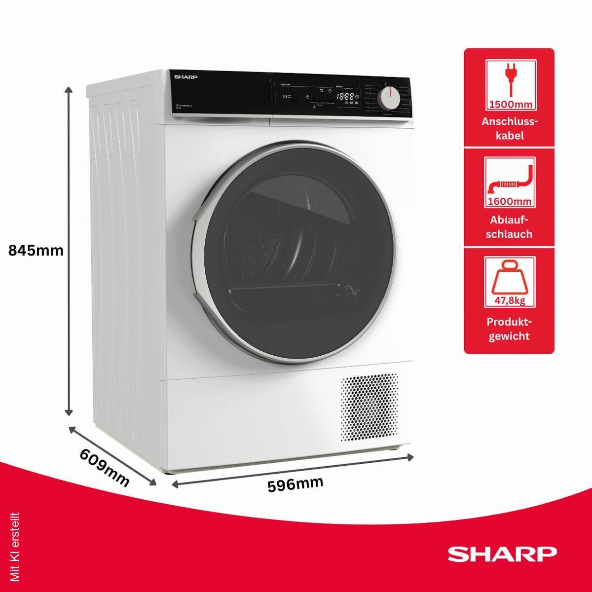 Sharp Wärmepumpentrockner NHA0S6GW1CDE weiß B/H/T: ca. 60x84,5x61 cm ca. 10 kg