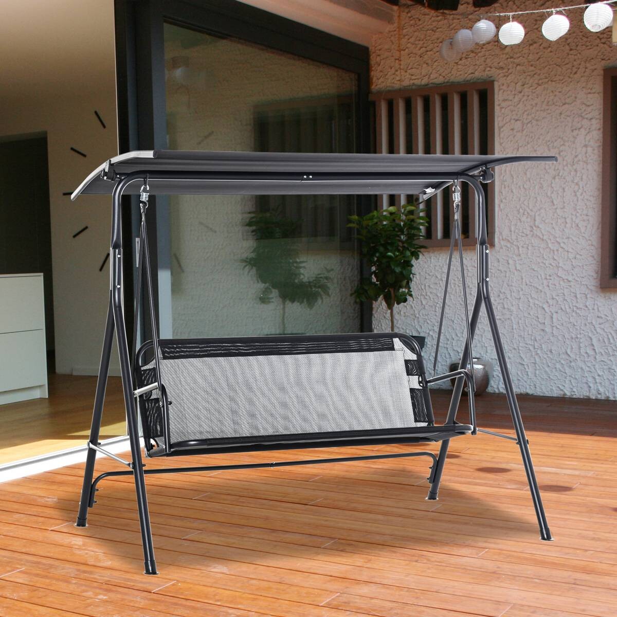 Outsunny Hollywoodschaukel schwarz Metall B/H/L: ca. 110x155x172 cm