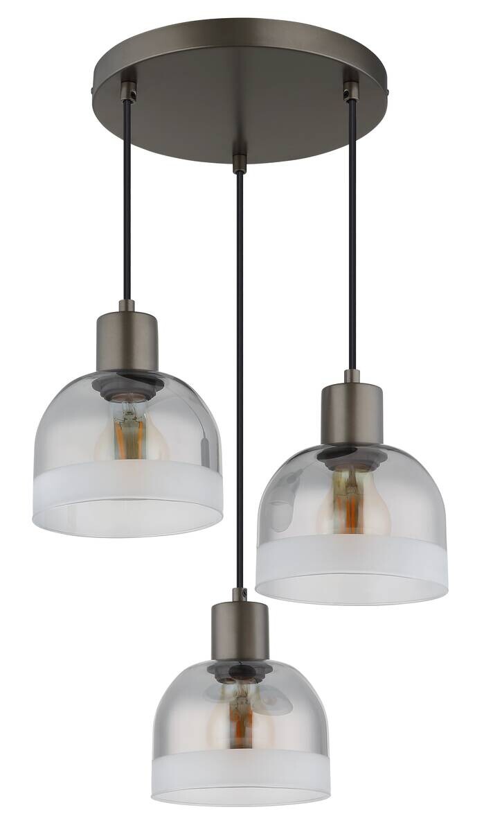 GLOBO Pendelleuchte schwarz Rauch Metall Glas H/D: ca. 150x33 cm E27 3 Brennstellen