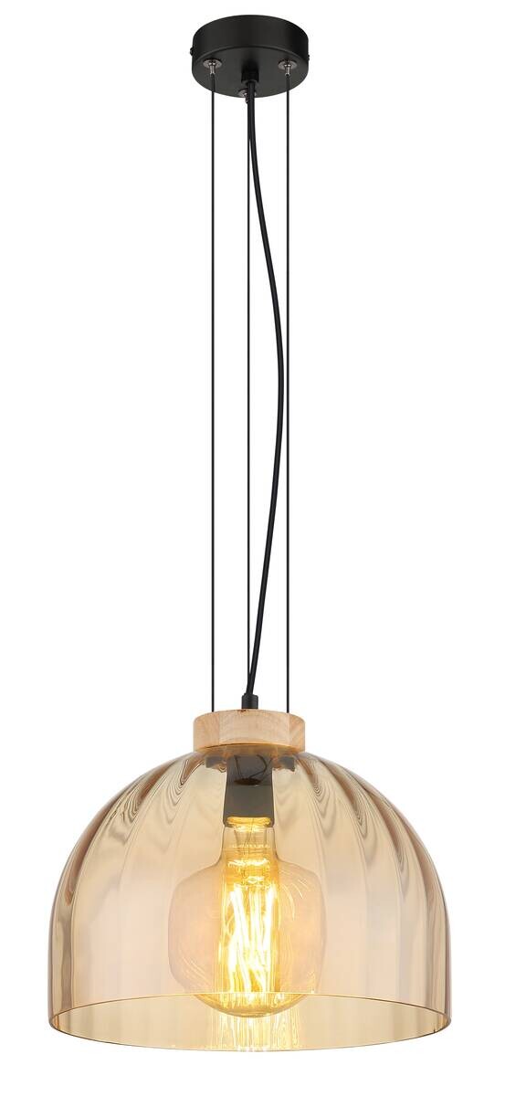 GLOBO Pendelleuchte amber schwarz Glas Metall H/D: ca. 120x30 cm E27 1 Brennstellen