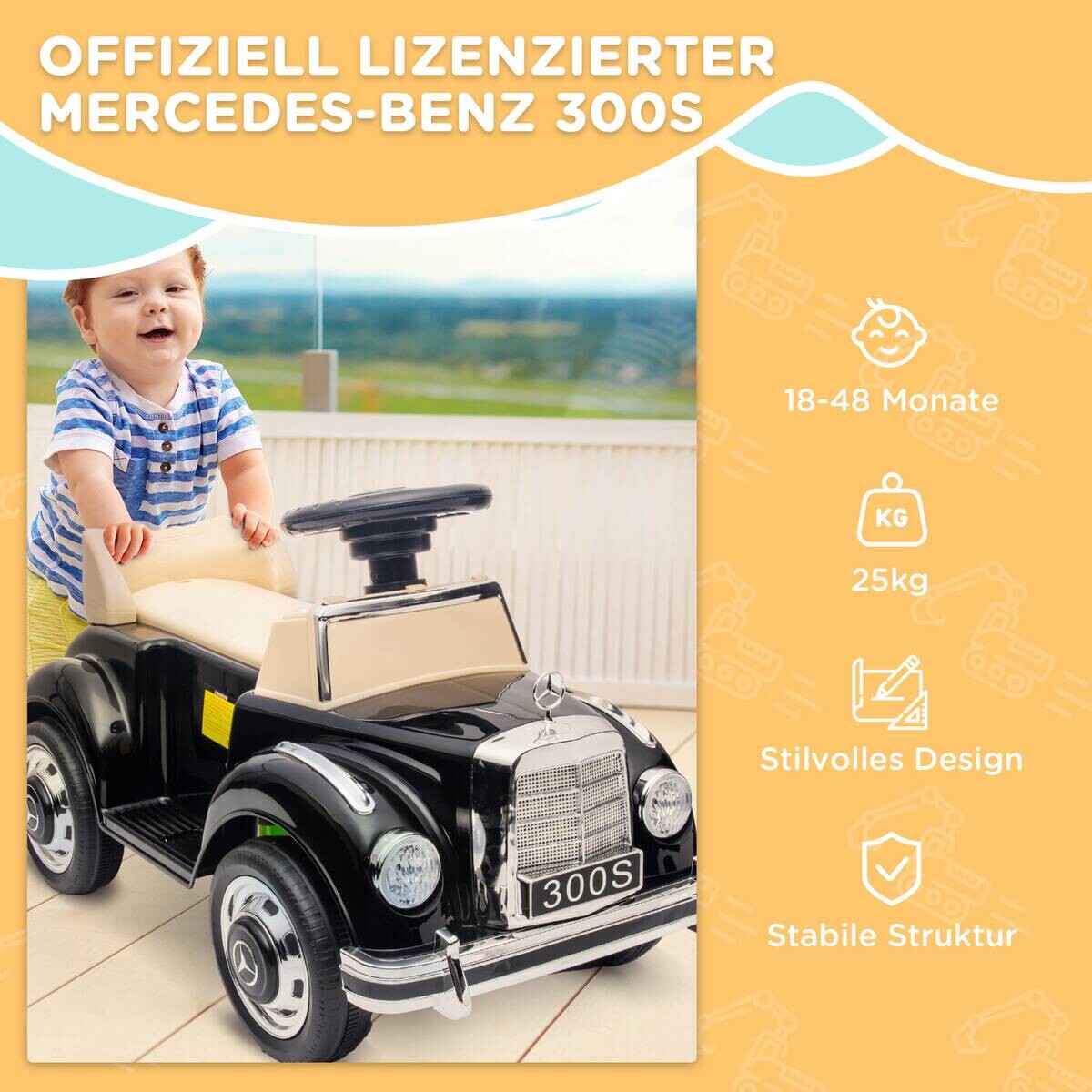 AIYAPLAY Kinder-Fahrzeug schwarz B/H/L: ca. 41,5x77,5x45 cm