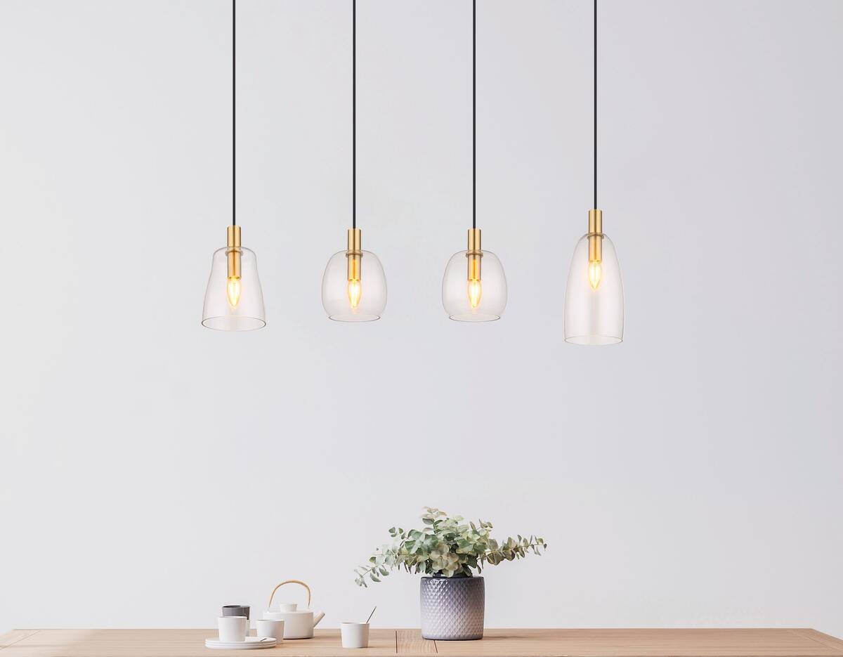 GLOBO Pendelleuchte klar messing Glas Metall B/H/T: ca. 16x120x107 cm E14 4 Brennstellen