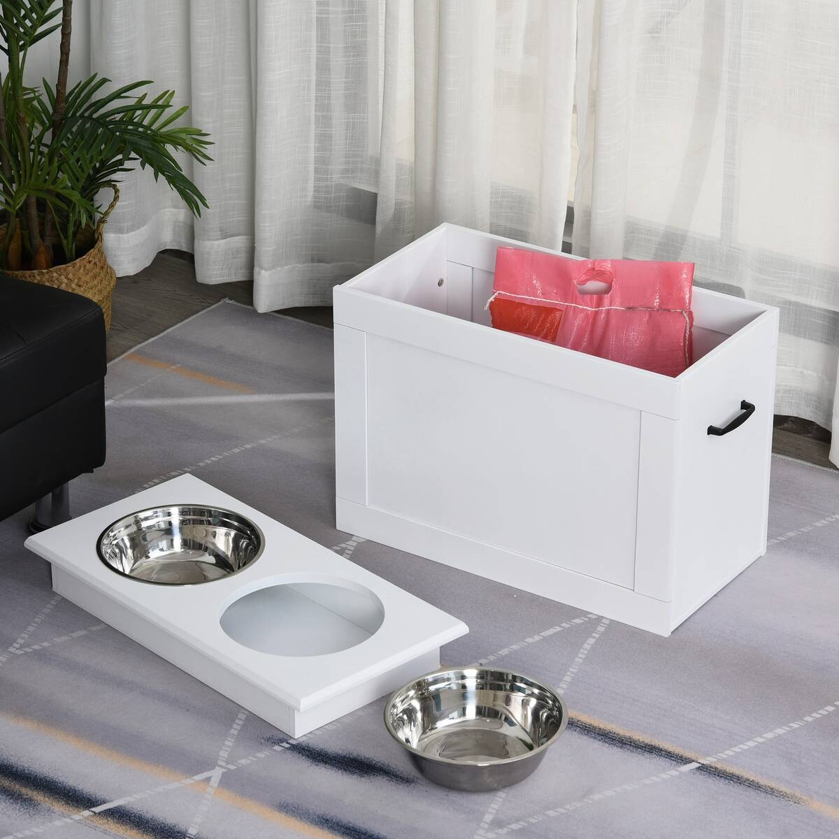 PawHut Futternapf weiß MDF B/H/L: ca. 60x41x30 cm