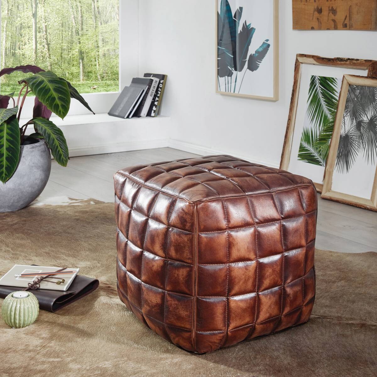 Wohnling Sitzhocker braun Leder B/H/T: ca. 39x41x39 cm