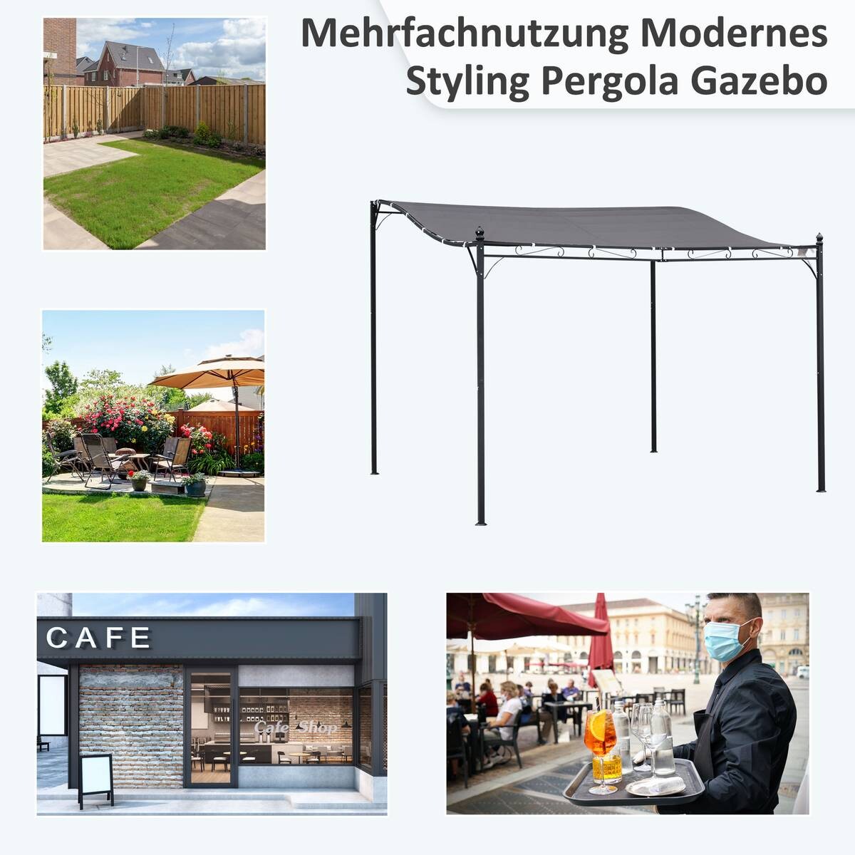 Outsunny Gartenpavillon grauschwarz Metall B/L: ca. 297x297 cm
