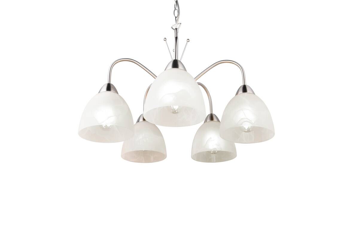 Reality Pendelleuchte Dobby R31055007 weiß nickel Glas Metall PVC H/D: ca. 150x55 cm E27 5 Brennstellen
