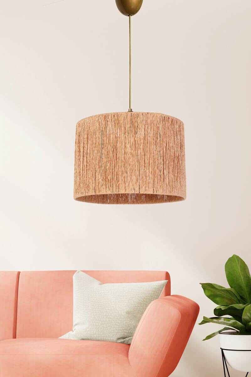 Opviq Pendelleuchte beige Kunststoff Baumwolle B/H/T/L: ca. 30x60x30x30 cm E27 1 Brennstellen