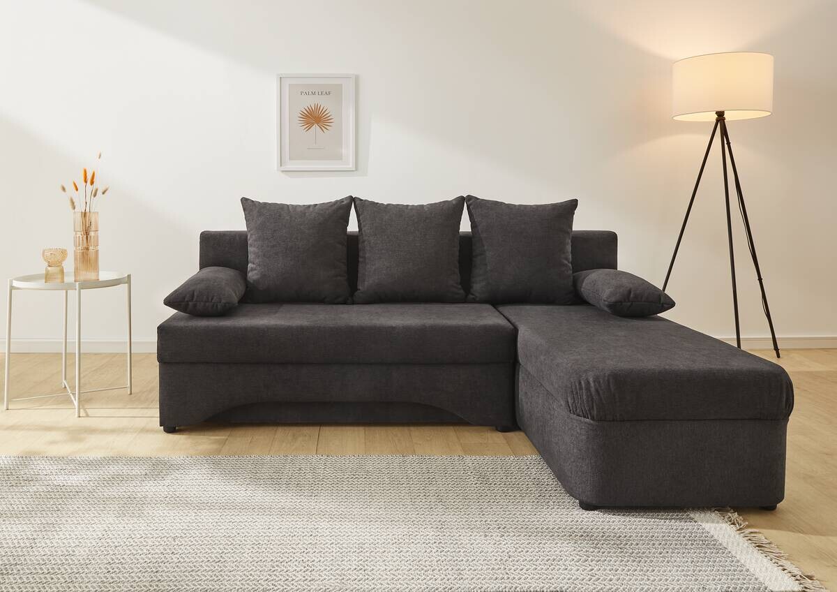 Ecksofa mit Bettfunktion und Bettkasten grau Microfaser B/H/T: ca. 191x70x142 cm