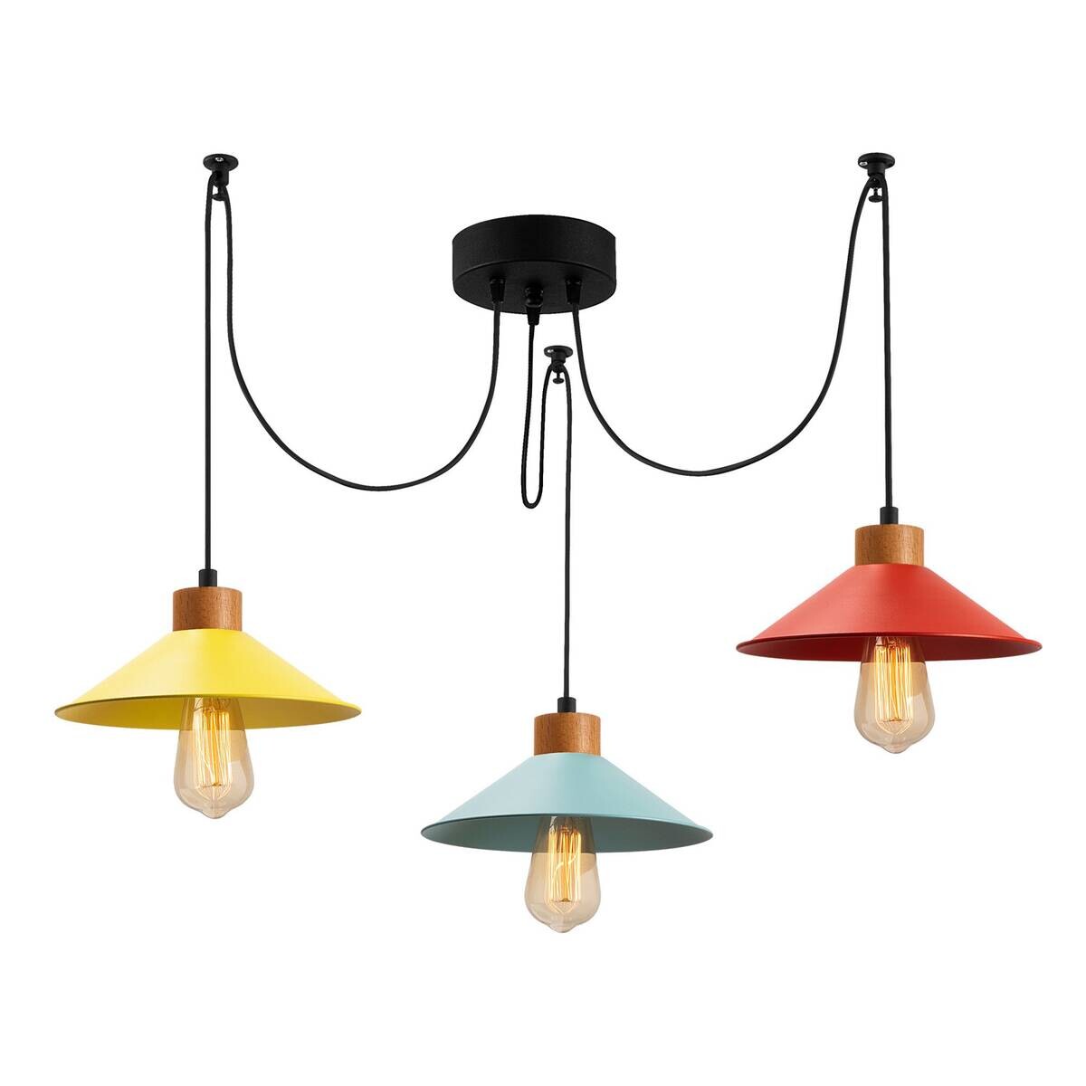 Opviq Pendelleuchte Manavgat multicolor Holz Metall B/H/T/L/D: ca. 24x100x24x114x24 cm E27 3 Brennstellen