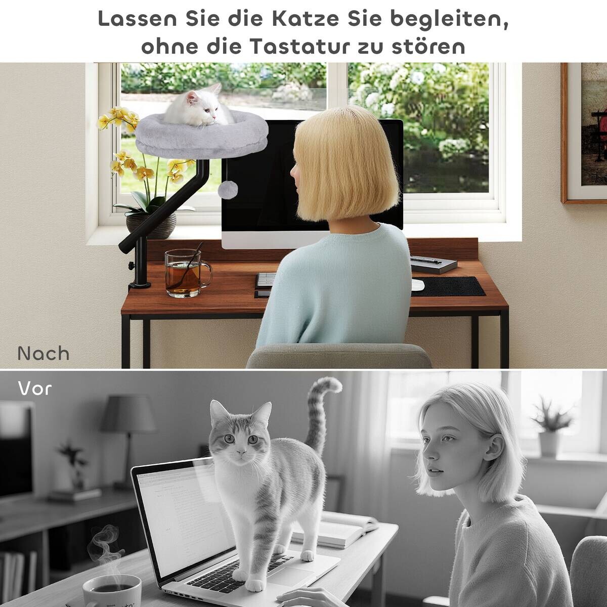 PawHut Katzen-Schreibtischbett grau Stahl B/H/L: ca. 35x48x35 cm