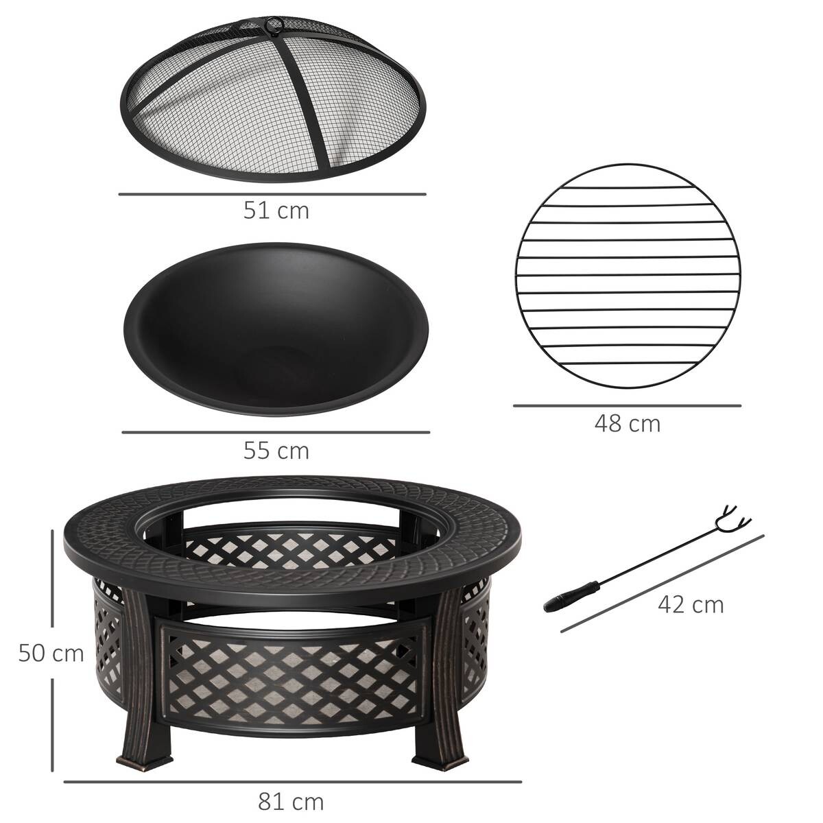Outsunny Feuerschale schwarz Polyester B/H/L: ca. 81x50x81 cm