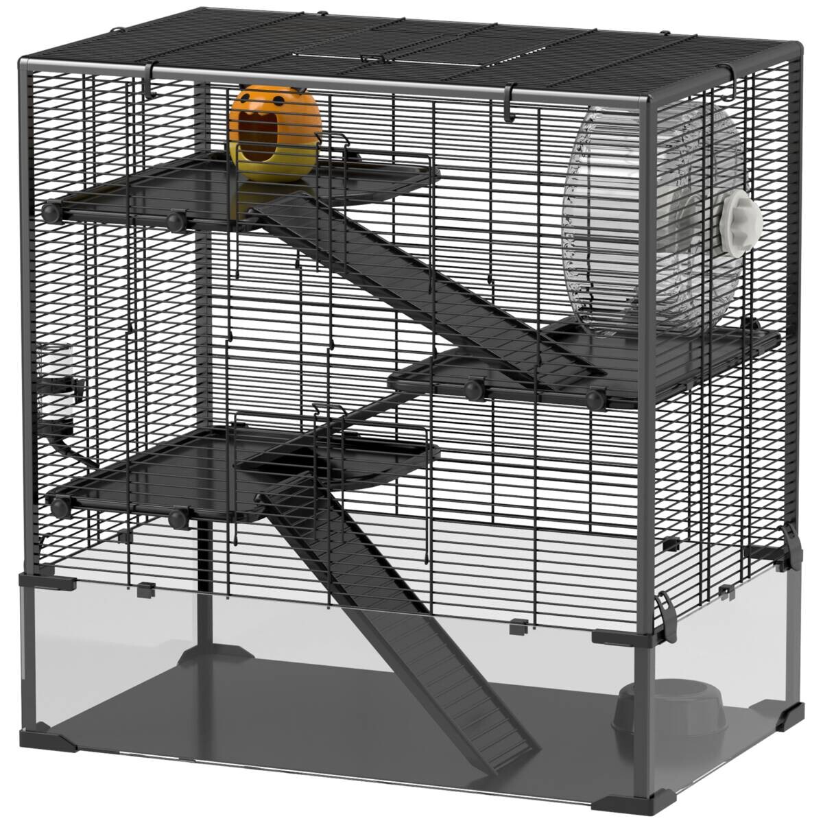PawHut Zwerghamster-Käfig schwarz Stahl B/H/L: ca. 48,5x80x78,5 cm