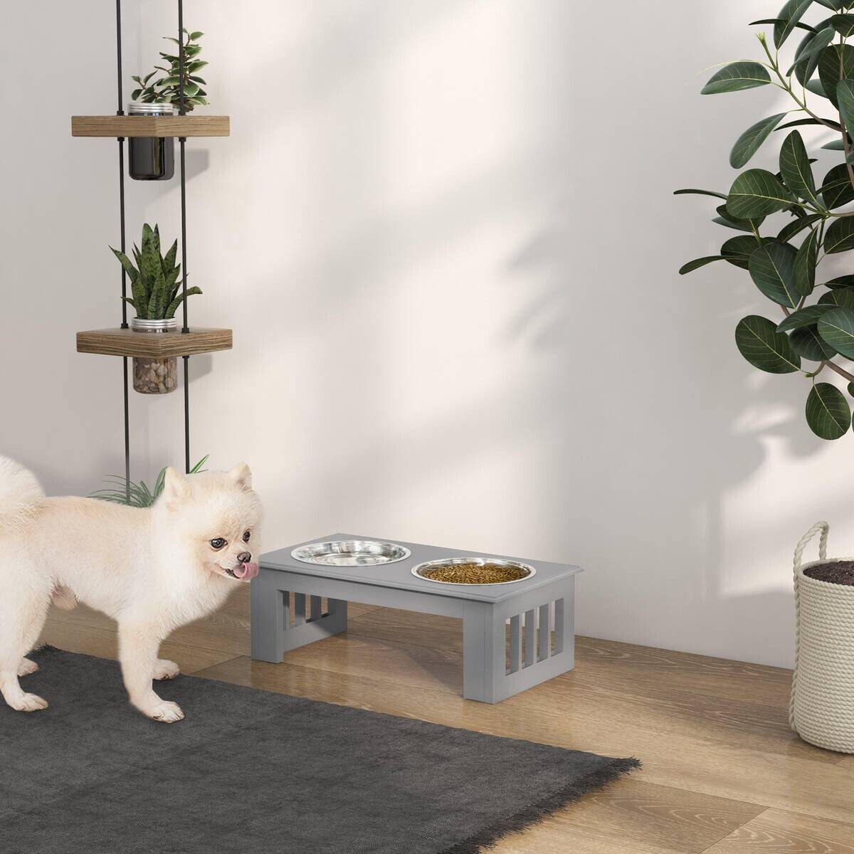 PawHut Futternapf grau MDF B/H/L: ca. 24x15x44 cm