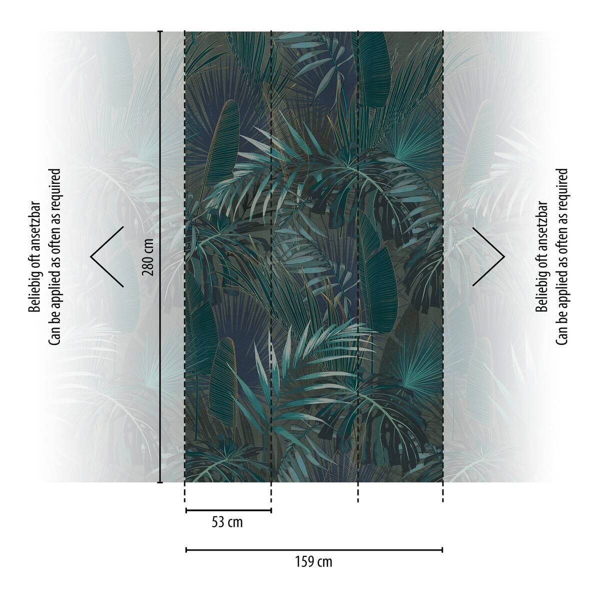 Livingwalls Fototapete Palmenblätter blau grün petrol B/L: ca. 280x159 cm