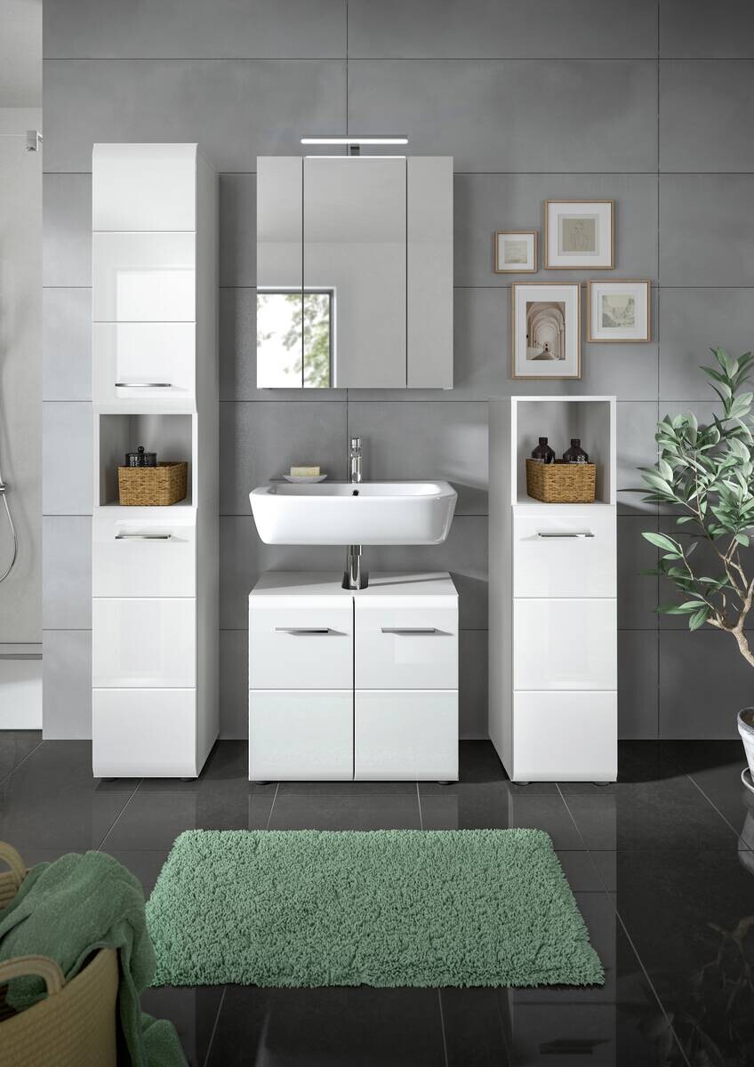 Badezimmer-Set Ice weiß weiß Hochglanz B/H/T: ca. 150x185x30 cm