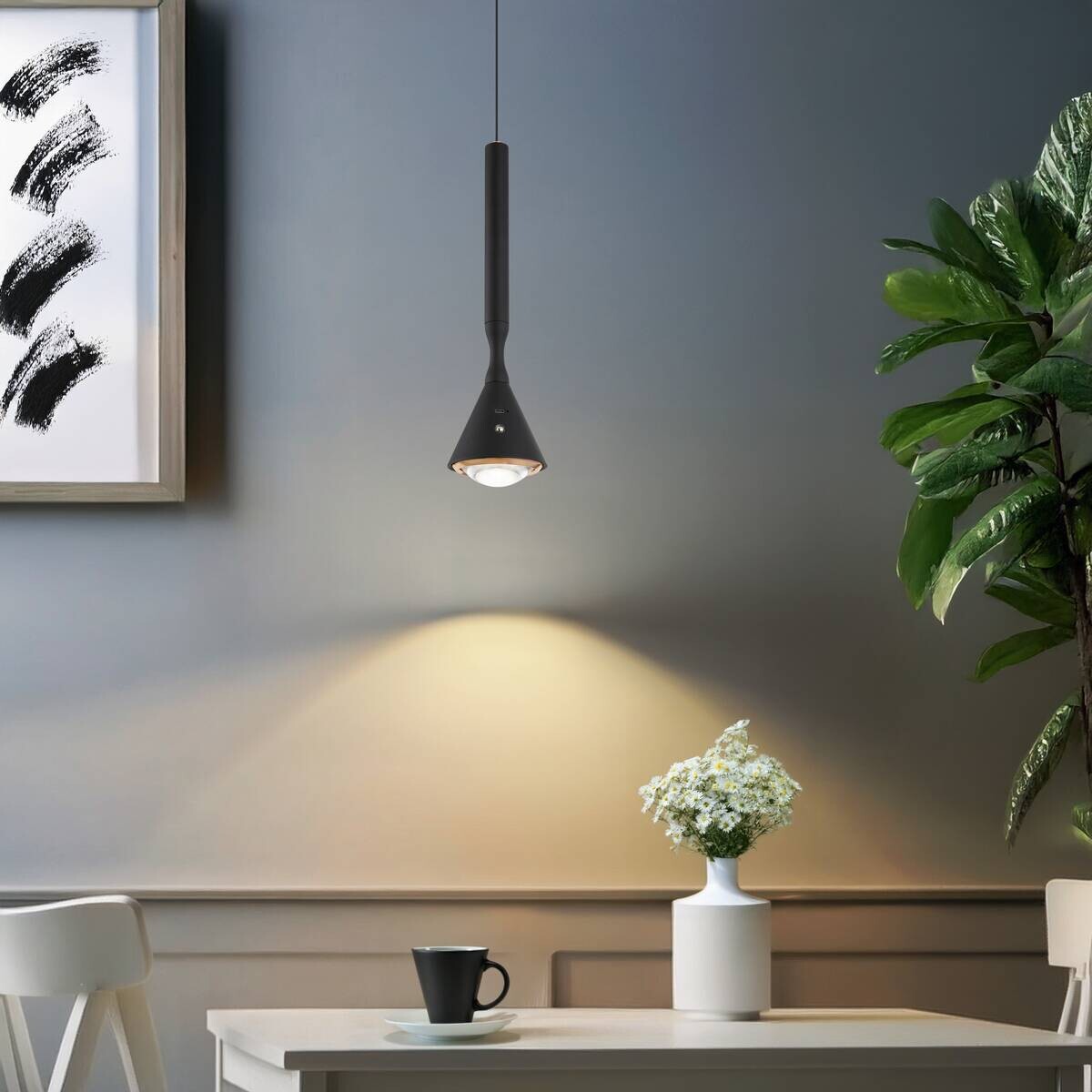 GLOBO Hängeleuchte schwarz Opal Kunststoff Metall H/D: ca. 210x9,9 cm 1.0 Brennstellen