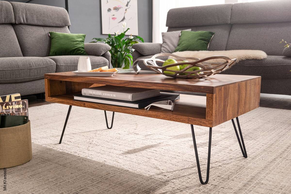 Couchtisch natur schwarz pulverbeschichtet B/H/T: ca. 100x40x50 cm