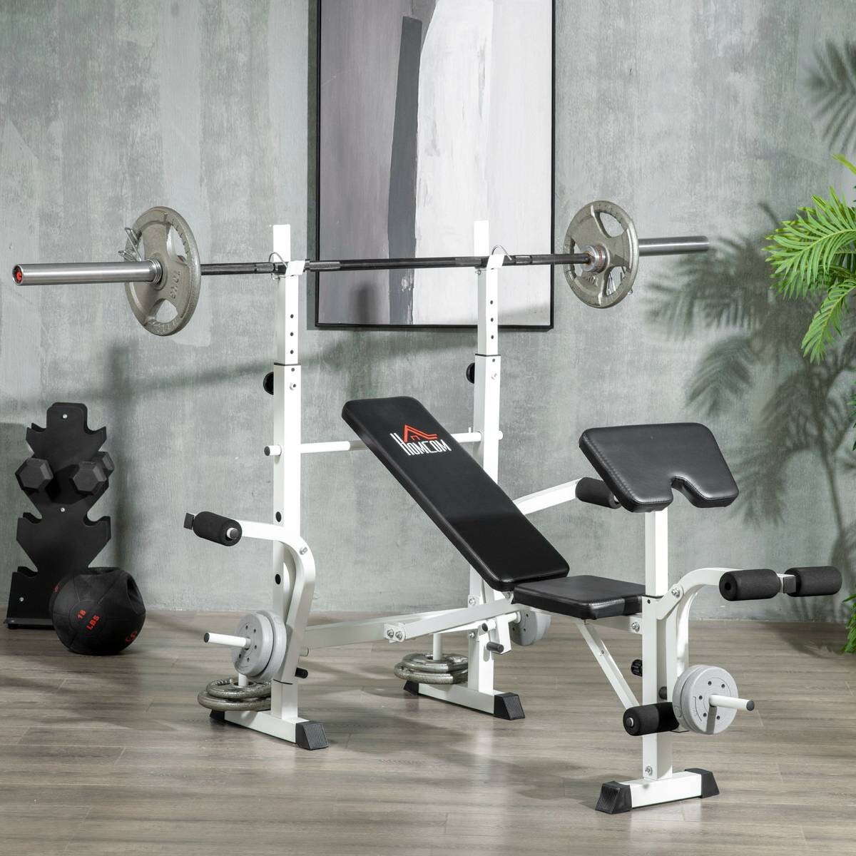 HOMCOM Hantelbank weiß Stahl B/H/L: ca. 134x136x180 cm