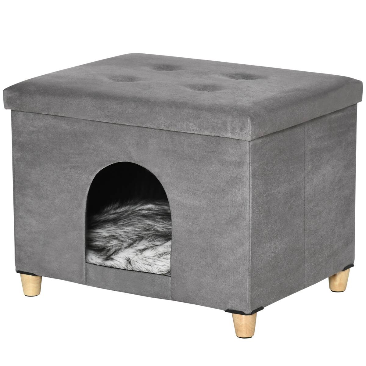 PawHut Katzenhaus grau Polyester B/H/L: ca. 45x44,5x60 cm