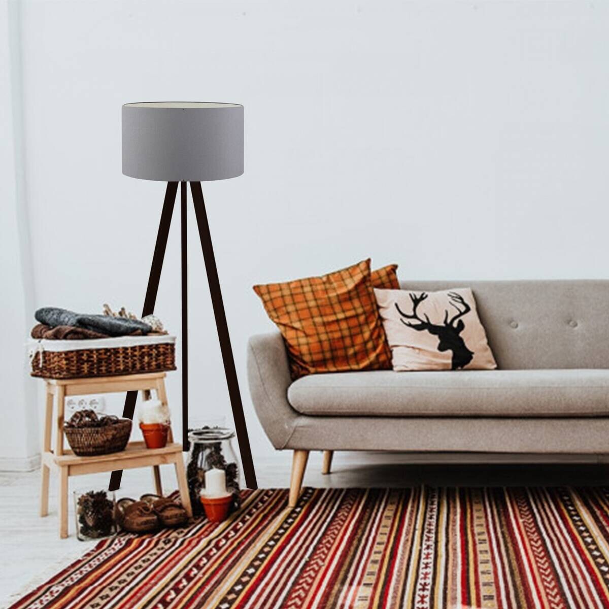 Opviq Stehleuchte grau MDF PVC B/H/T/L: ca. 21x140x38x21 cm E27 1 Brennstellen