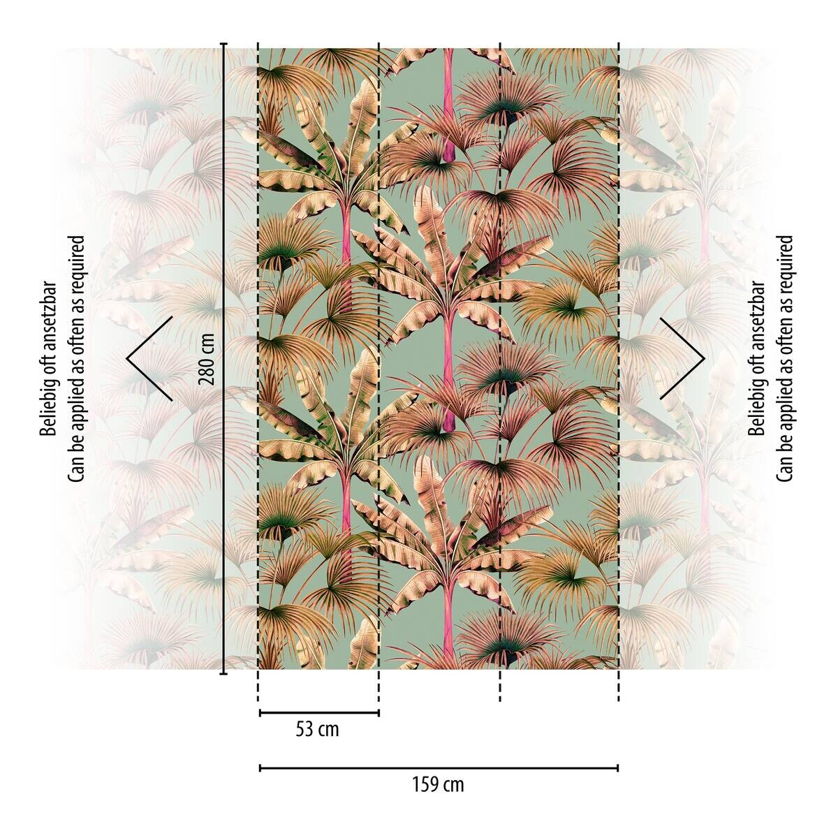 Livingwalls Fototapete Dschungel rosa beige blau B/L: ca. 280x159 cm