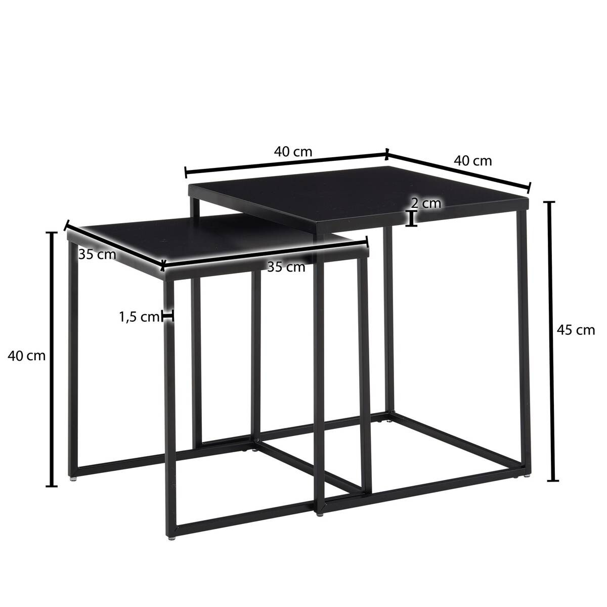 Beistelltisch 2er-Set. schwarz Stahl B/H/T: ca. 40x45x40 cm
