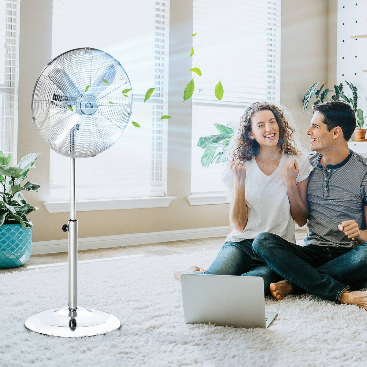 HOMCOM Ventilator silber Polypropylen Edelstahl B/H/L: ca. 44,5x44,5x87 cm